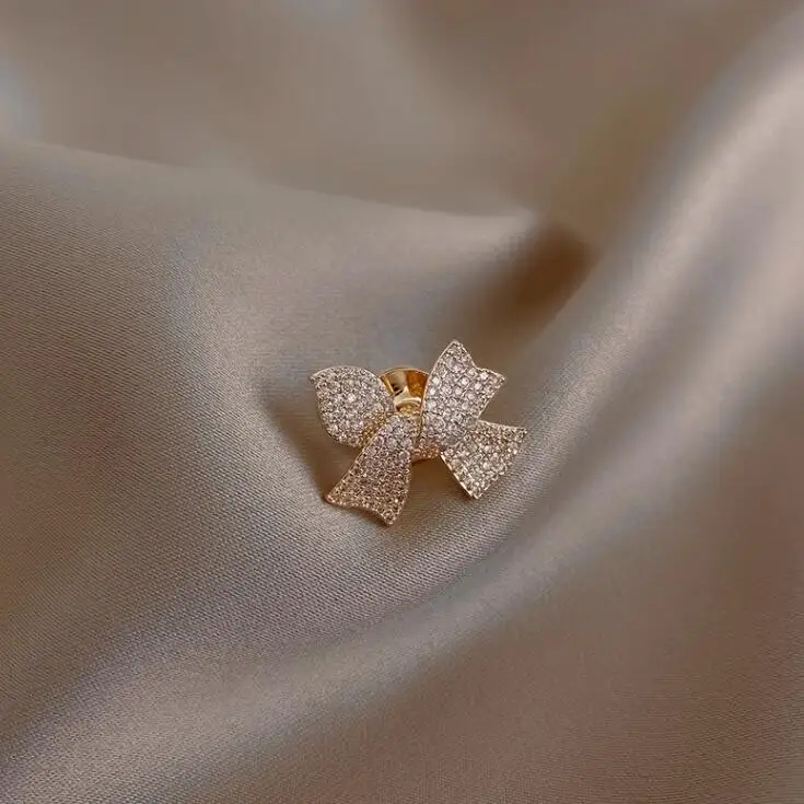 Mini Full of Rhinestone Bowknot Brooch Lovely Crystal Pin Buckle For Women Fashion Clothing Accessories