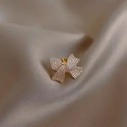 Mini Full of Rhinestone Bowknot Brooch Lovely Crystal Pin Buckle For Women Fashion Clothing Accessories