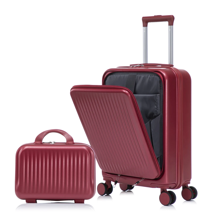 

14/20 2 pcs/set ABS spinner wheel luggage for travel, red, lightweight and durable with combination lock and front opening desi