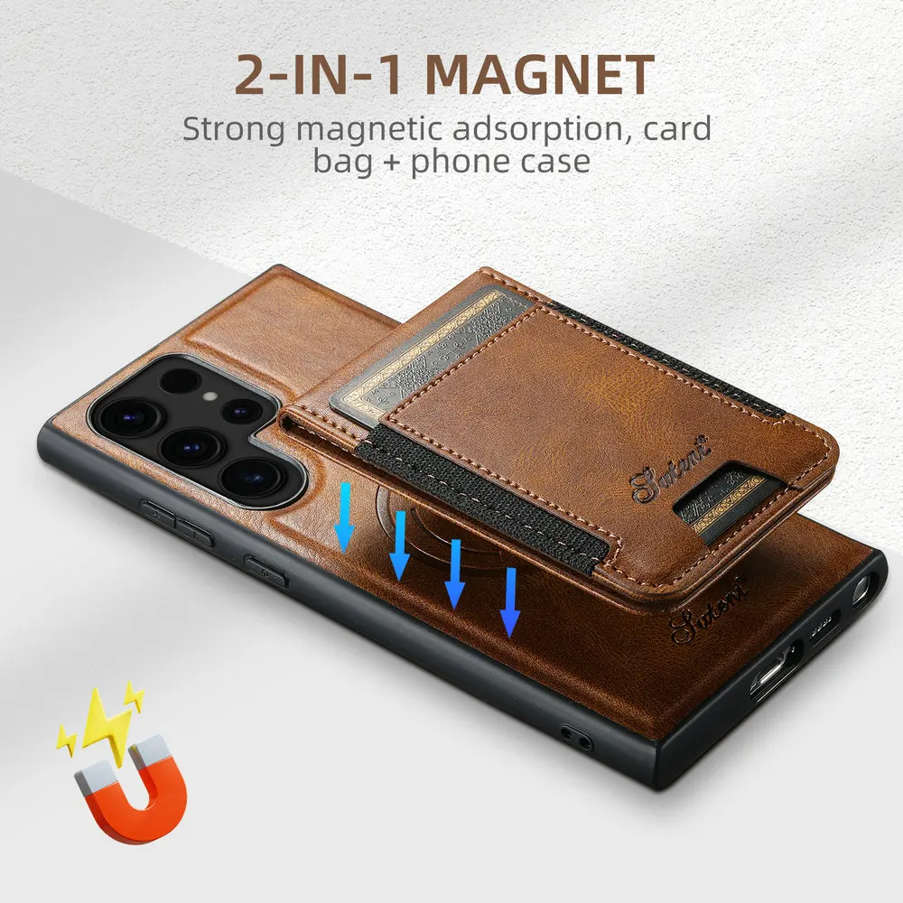 Odpinane skórzane etui z magnesem na karty do Samsung Galaxy S26 S25 S24 S23 S22 Note 20 Ultra 5G Case S26 S25 S 24 23 22 Plus Funda — zdjęcie produktu 3