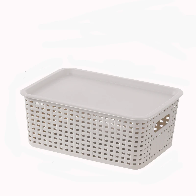4pcs Plastic Weave Storage Bins with Lid, Plastic Storage Basket Bin,Storage Organizer For Hallway, Bedroom, Living Room, Bal