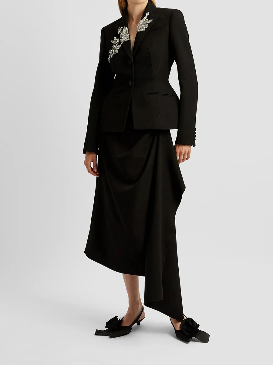 TWOTWINSTYLE Solido Dimagrante Impiombato Perline Eleganti Blazer per Le Donne Risvolto Patchwork Monopetto Giacca Sportiva Abbigliamento Femminile Nuovo