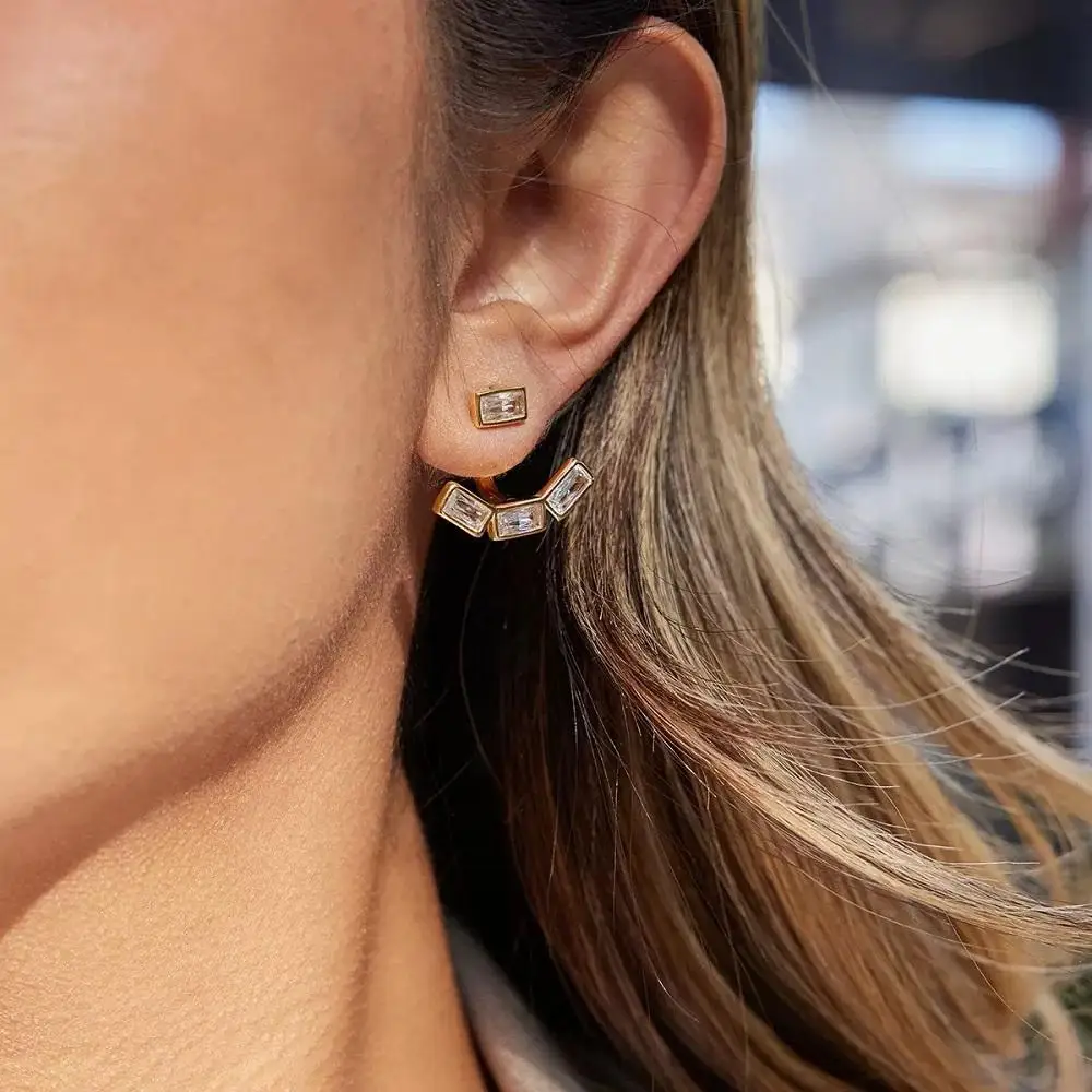 

ENFASHION Aretes De MujerSquare Zirconia Fan Shape Design Stud Earrings For Women's Stainless steel 18K Plated Gold Jewelry