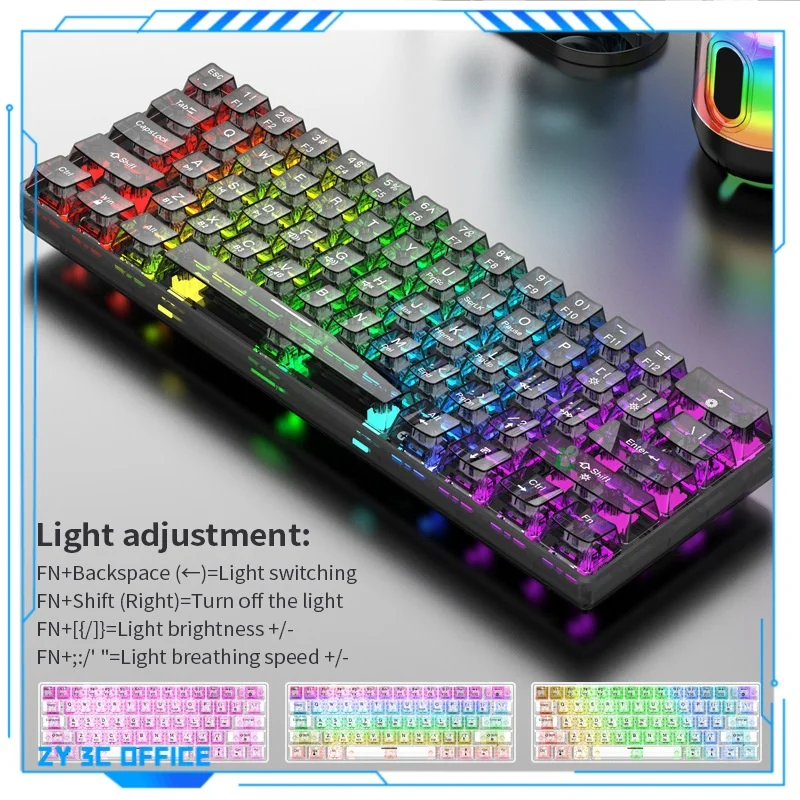 Dazzling Silver Fox K30pro Transparent Bluetooth Wireless Mechanical Keyboard The Thre E-Sports Game Rgb Portable And Chargeable