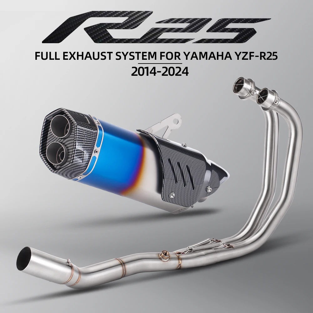 

Motorcycle Exhaust Escape Moto Full System Slip On Double Hole Cover Muffler Front Link Pipe For Yamaha YZF MT03