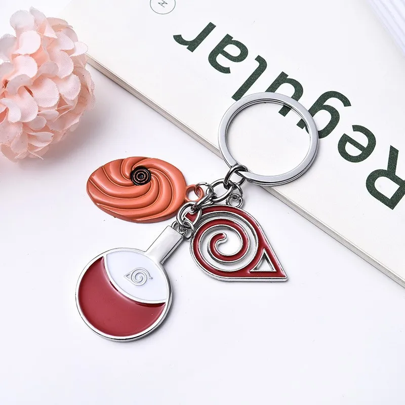 Naruto Anime Peripheral Sasuke Keychain Naruto Shuriken Akatsuki Red Cloud Sharingan Metal Logo Pendant Cartoon Festival Gift