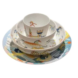 New European Bone China Children's Tableware Set Household Ceramic Cartoon Plate Bowl Four-Piece Wedding Gift Gift Box