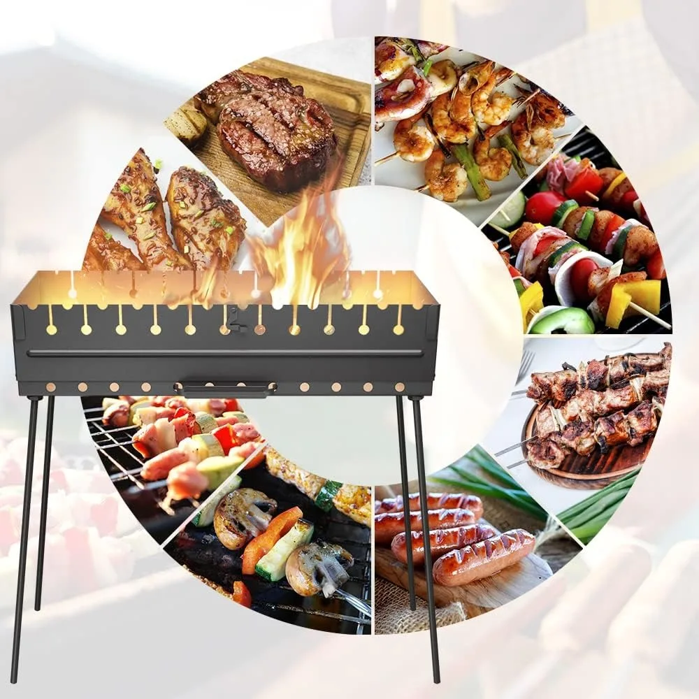 

Portable Foldable Charcoal Grill for 12 Skewers Barbecue Camping Picnic Outdoor Cooking Hiking Mangal Schaschlik Kebab Shish BBQ