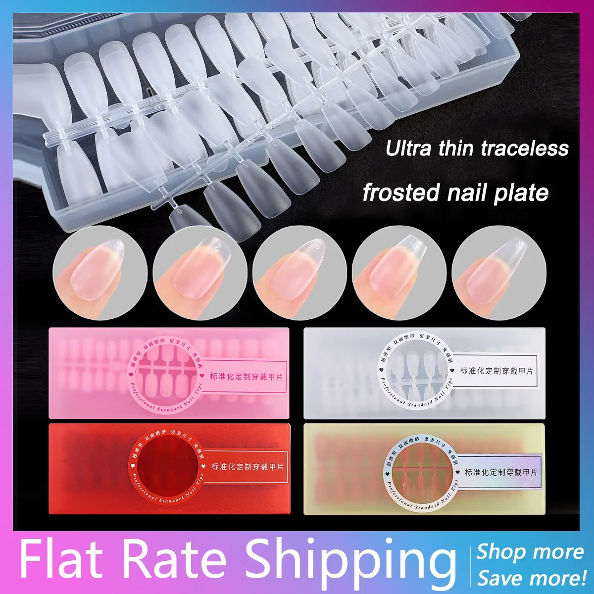 

300PCS Drilled Free Traceless False Nail Tips Ultra-thin Full Matte Fake Nail Tips for Nail Extension Manicure Kit