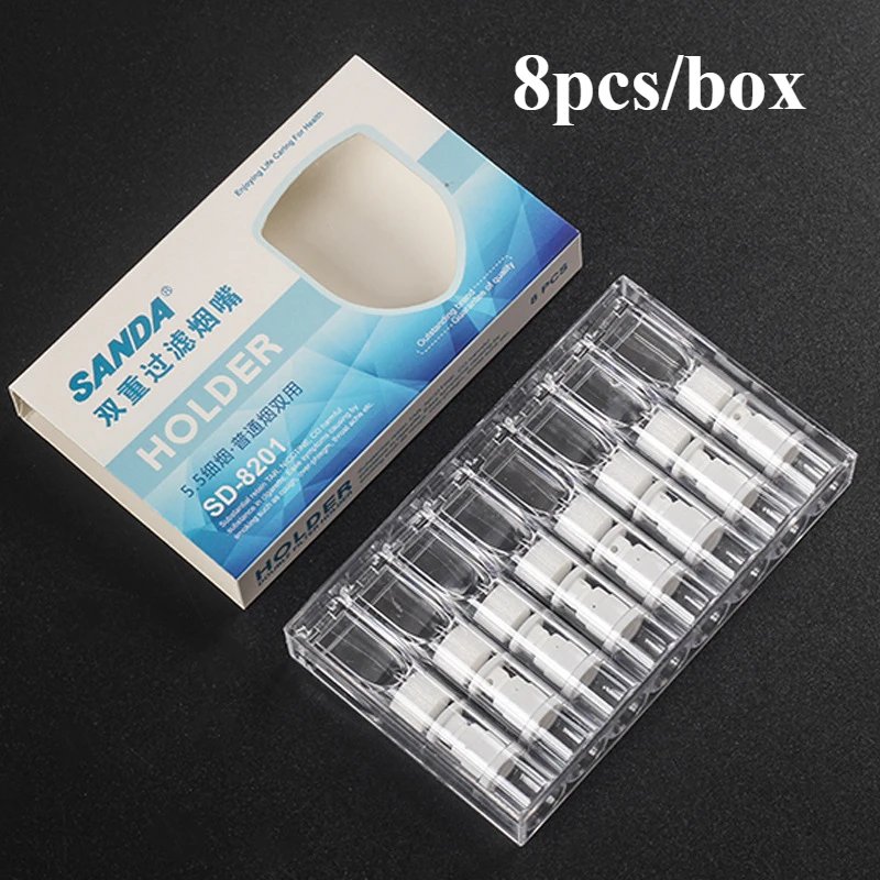 SANDA 8Pcs/box Disposable Tobacco Filter Portable Tar Filtration Smoke Mouthpiece For 6mm 8mm Healthy Cigarette Holder Men Gifts