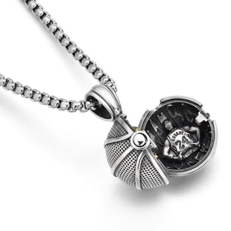 Men Open‑Mechanism Basketball Pendant Necklace 3D Embossed Championship Trophy No.24 Kobe Bryant Trendy Sports Fan Daily Neck