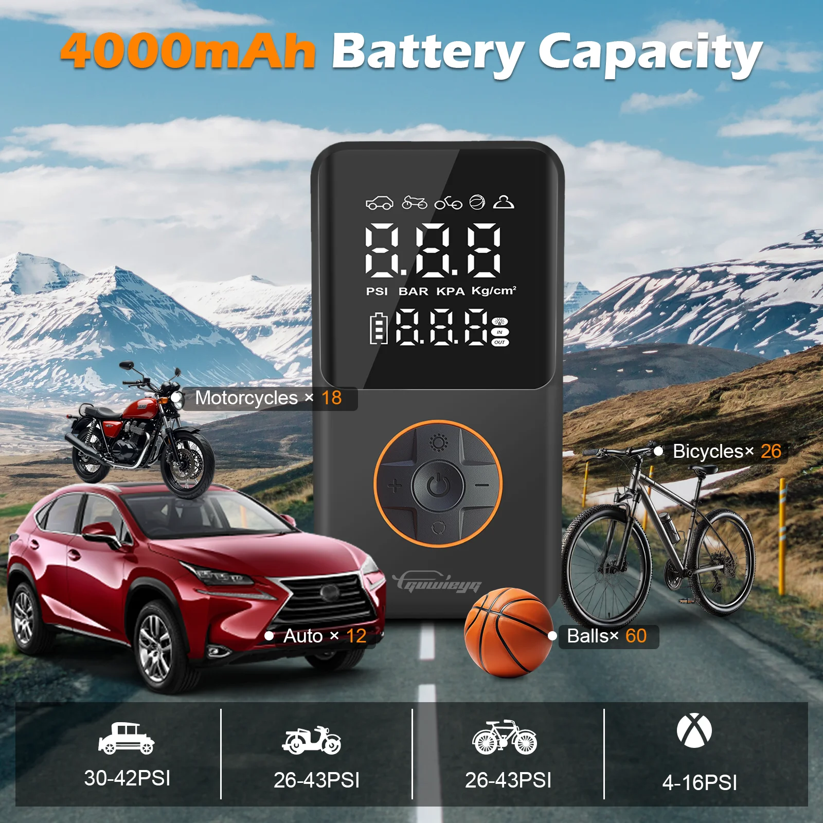 

GUWIEYG Smart Wireless Inflator - Digital Tire Pressure Monitor For Cars & Bicycles