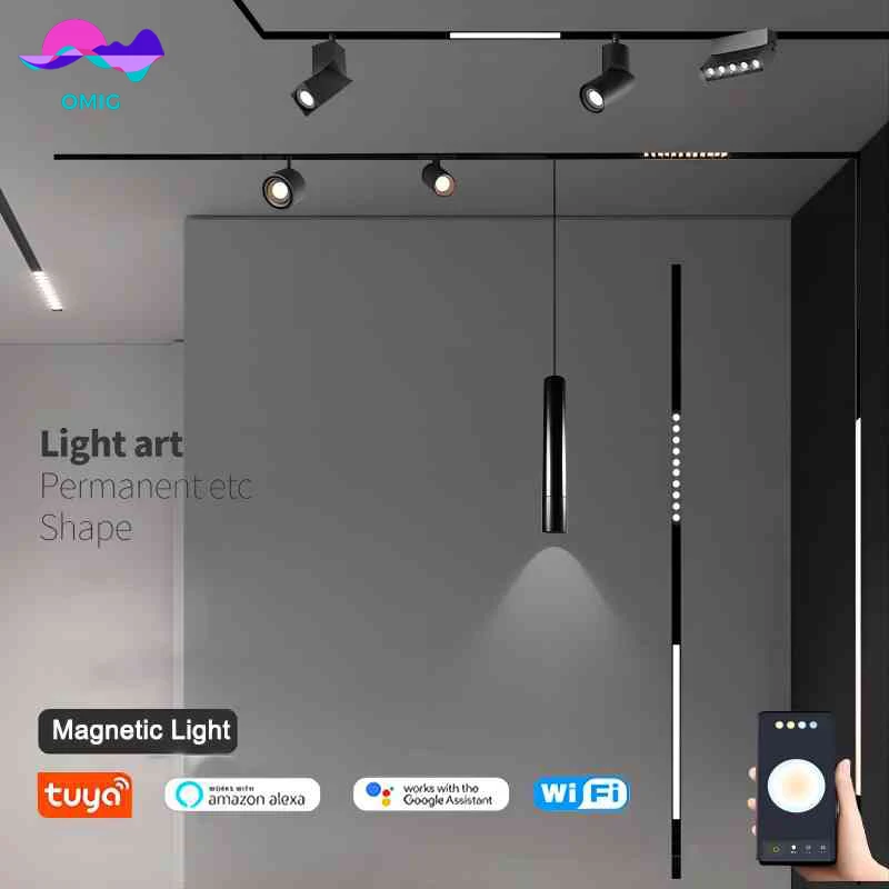 Smart Track Lights Changeable Magnetic Rail Tuya APP Control Smart System LED Lamp Magnet Track Ceiling Indoor Living Lighting