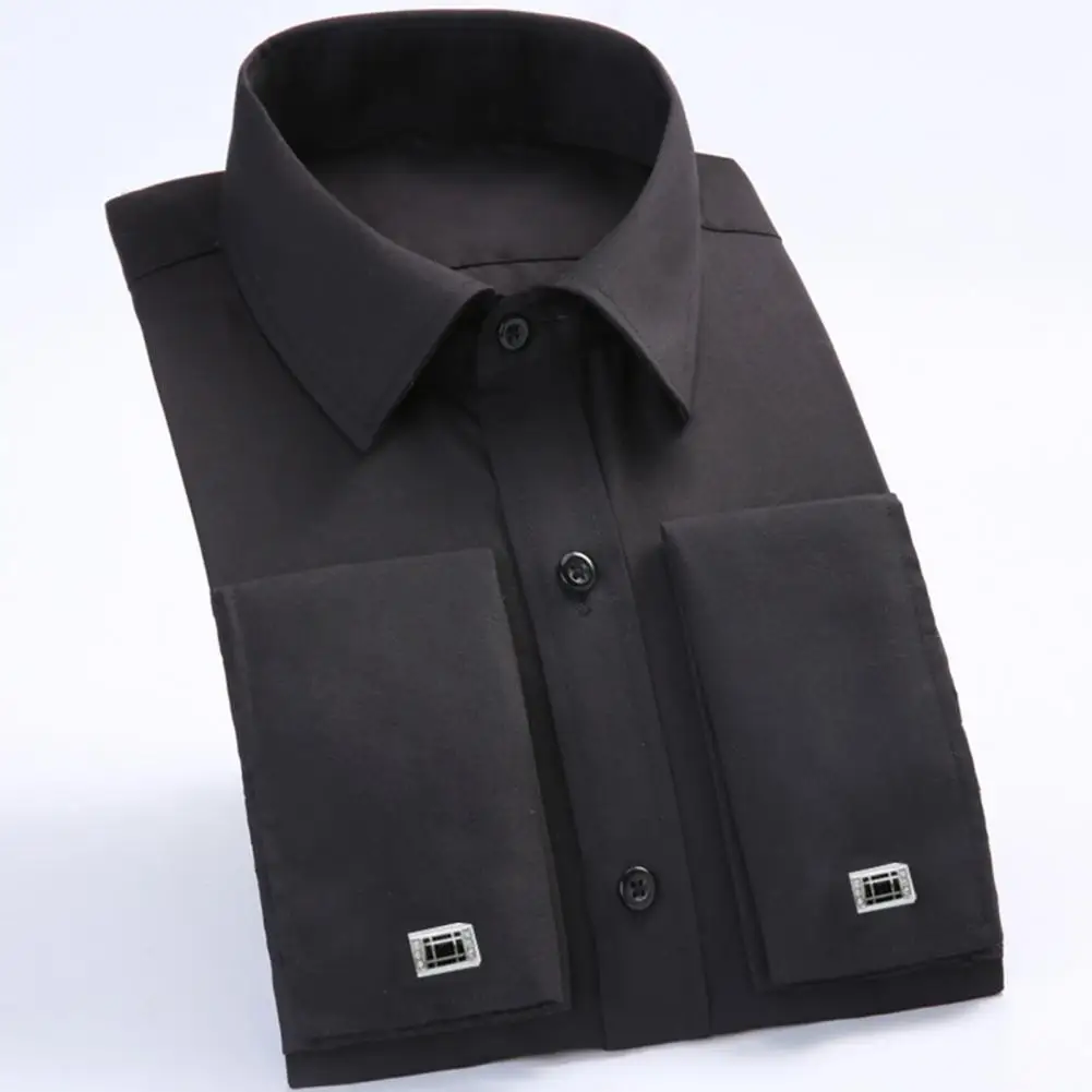 Lightweight Men Shirt French Style Cufflink Men's Business Shirt with Turn-down Collar Long Sleeve in Soft Breathable Fabric