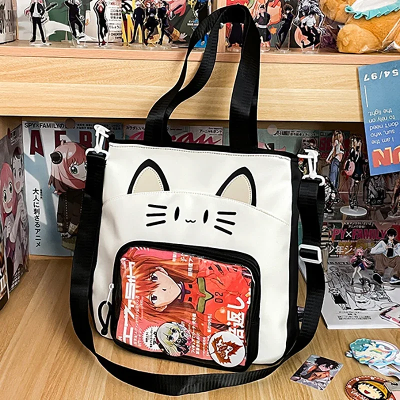 Richme Kawaii Women Ita Bags Cartoon Cat Embroidered Crossbody Shoulder Bolso Mujer Casual Students Commute Tote Bag Female