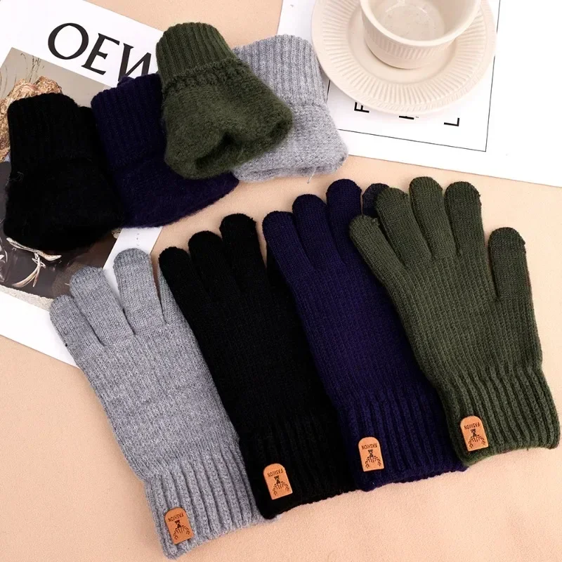 Men Knitted Thick Thermal Full Finger Gloves Women Men Winter Outdoor Warm Wool Driving Fingerless Gloves Touchscreen Mittens