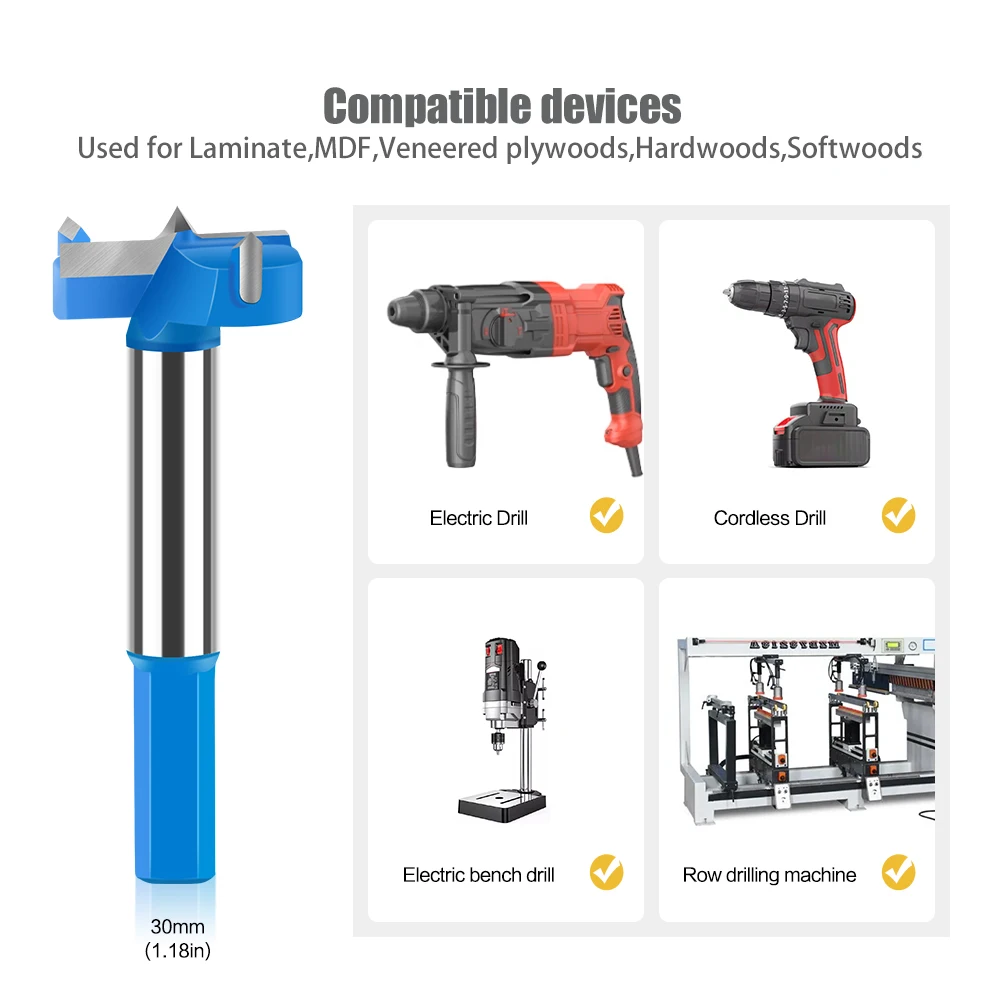 Hex Shank Hinge Boring Drill Bit 16-50mm Hole Saw Cutter Tungsten Carbide Wood Router Bit Woodworking Cutter Tools