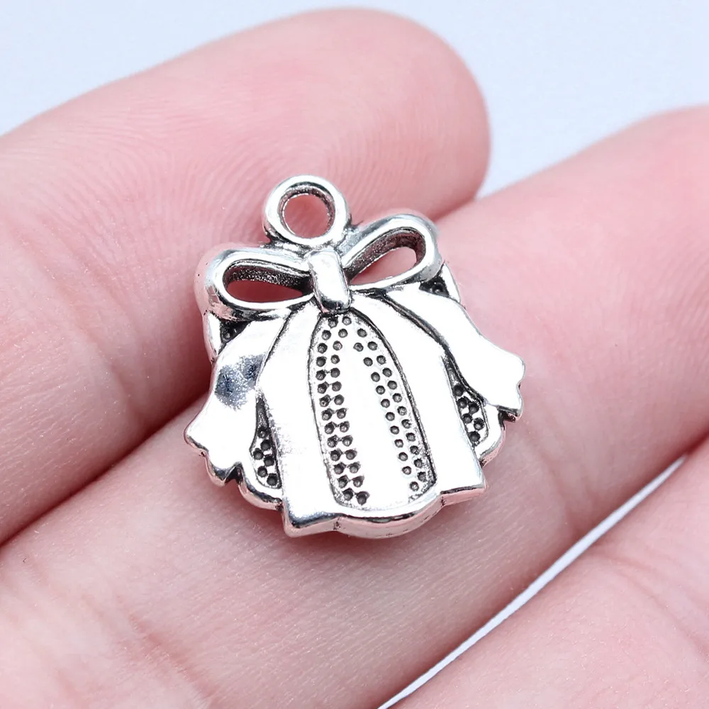 10pcs/lot 17x19mm Gift Box Charms For Jewelry Making Antique Silver Color 0.67x0.75inch