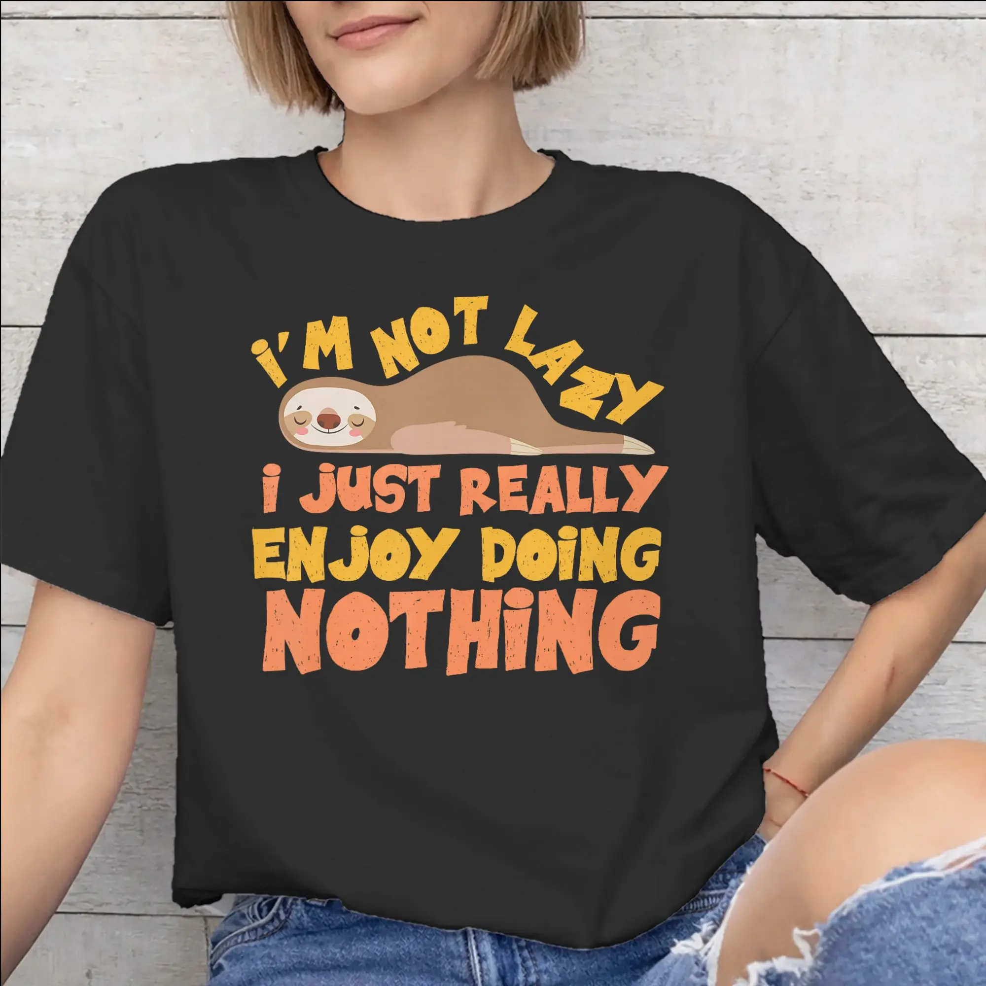 Mens Womens I'm Not Lazy I Just Really Enjoy Doing Nothing Shirt Cotton Graphic Printed T-Shirt  Top Clothing