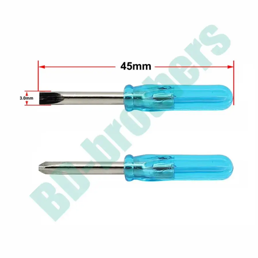 

Good Quality Blue 45mm Mini Screwdriver 3.0 mm Phillips / 3.0 Slotted Flathead Straight Type Screwdrivers Key 3000pcs/lot