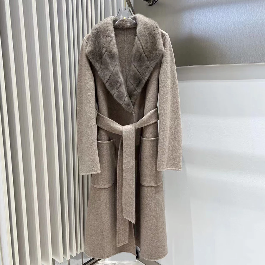 울 혼방 재킷 매칭 벨트 여성 울 코트 럭셔리 여성 신상 캐시미어 코트 여성