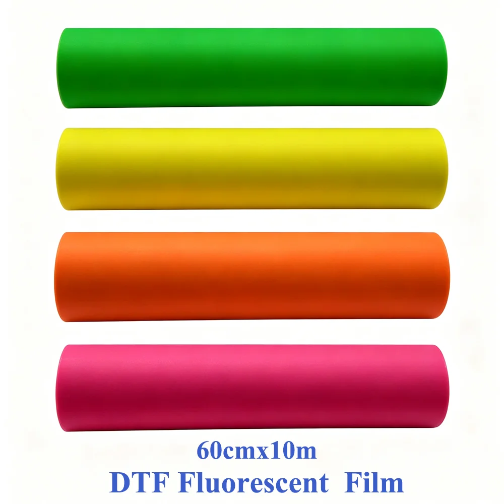 CALCA 23.6in x 32.8ft/60cm x 10m DTF Fluorescent Yellow/Green/Pink/Orange Film Roll 4 Colors Cold Peel DTF Transfer Film Paper