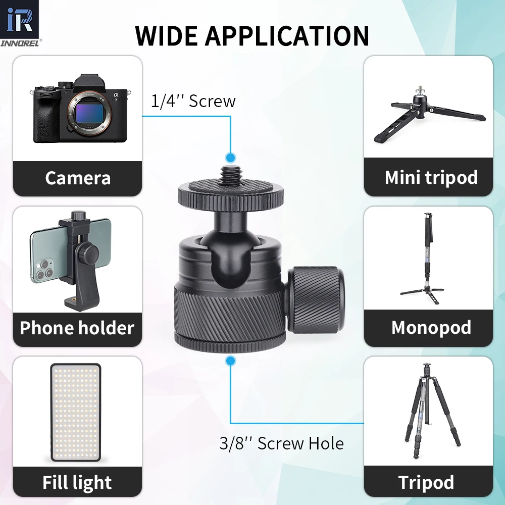 INNOREL C19 Mini Tripod CNC Metal Low Profile Ball Head 360° Pan 90° Tilt Tripods Mount Maxload 3kg for Mobile Phone Smartphone