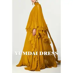 YUMDI Gorgeous Saudi Arabia Women Special Occasion Ginger Long Sleeve Blouse Evening Gown 2024 Wedding Guest Ruffled A-Line Gown