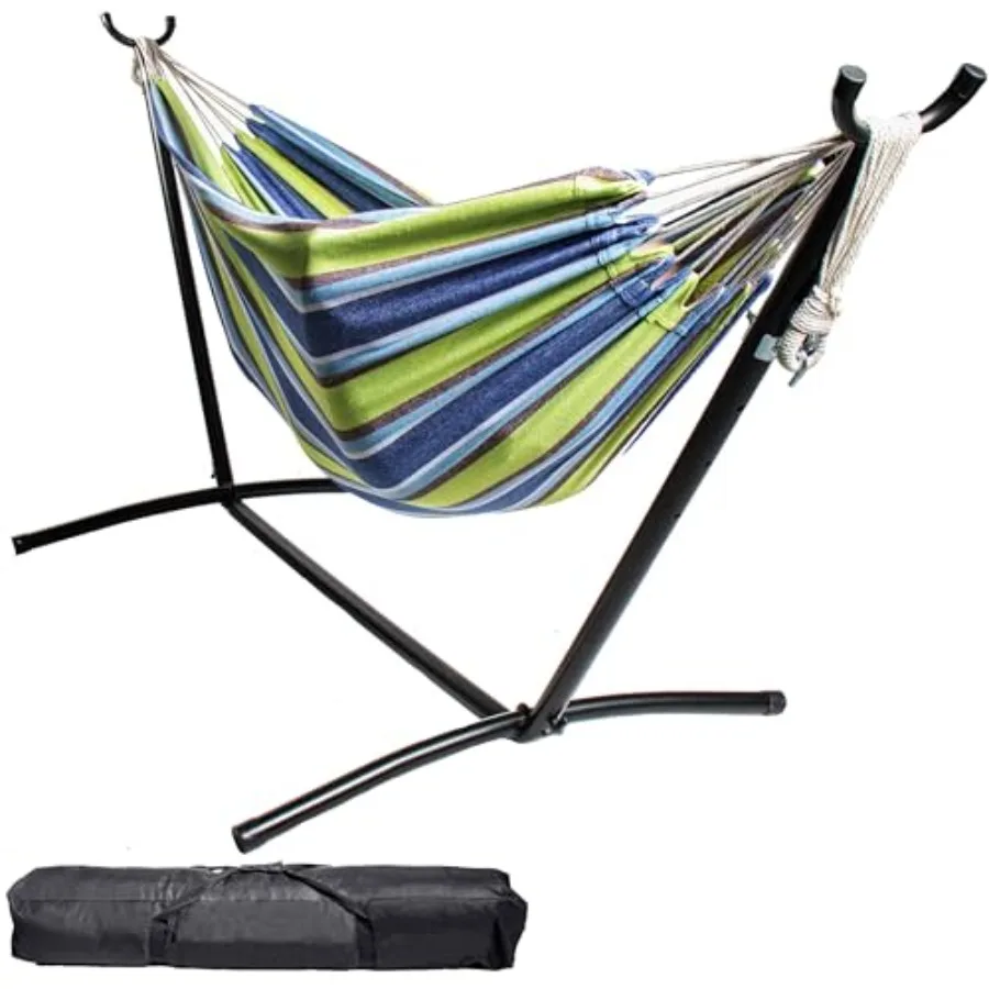 

Гамак для кемпинга Backyard Expressions Double Camping с металлической стойкой, сумкой для переноски, регулируемой высотой, из ультрамягкого хлопкового смесового материала, грузоподъемность 550 фунтов.