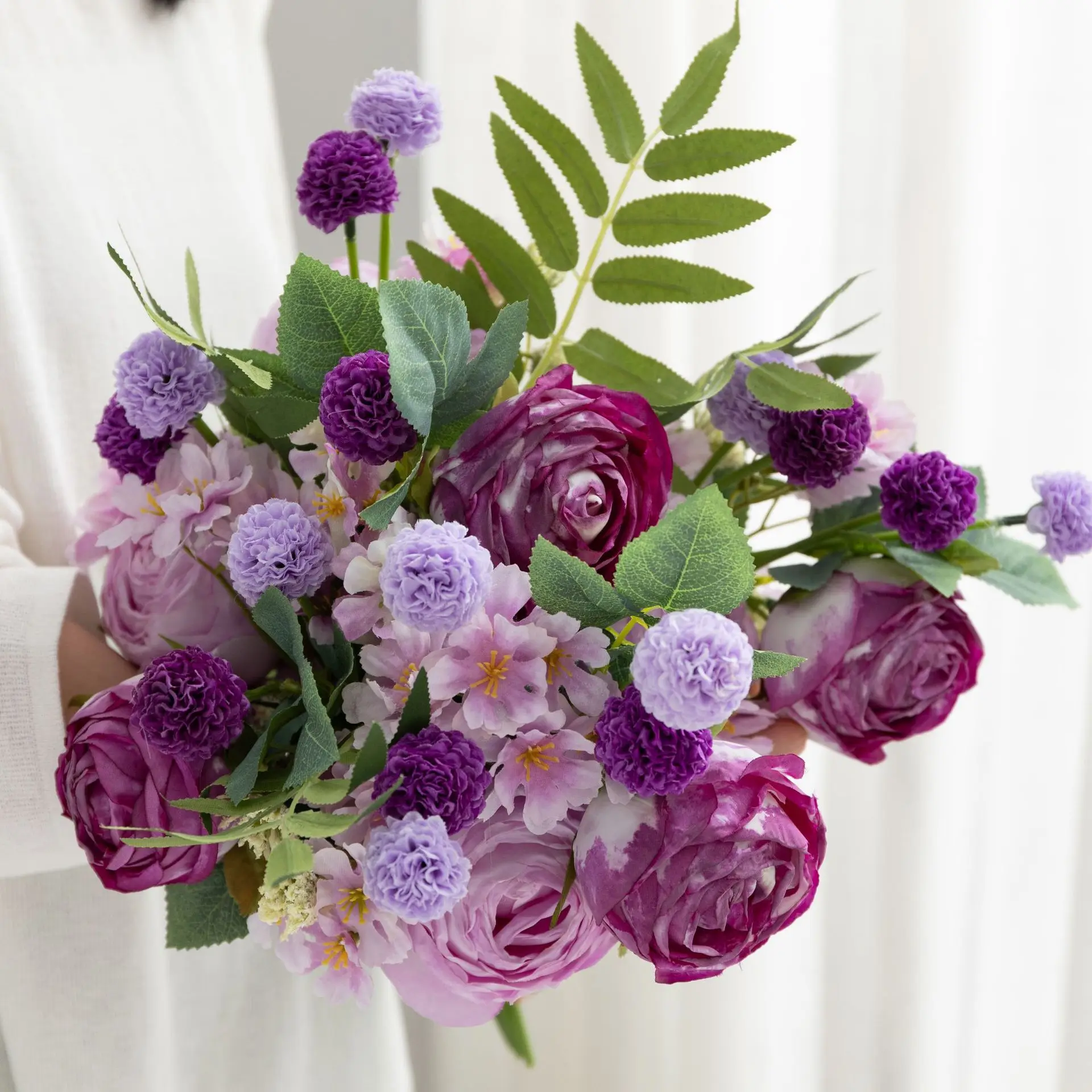 

Wedding Simulation Bouquet Living Room Decoration Plastic Fake Flower Arrangement Bride Hand-Held Flower Burnt Edge Rose