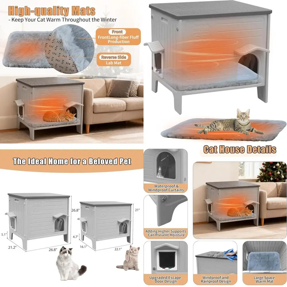

Winter-Ready Outdoor Cat Shelter with Waterproof Design, Soft Mat, and Quick Escape Door for Easy Assembly and Cleaning