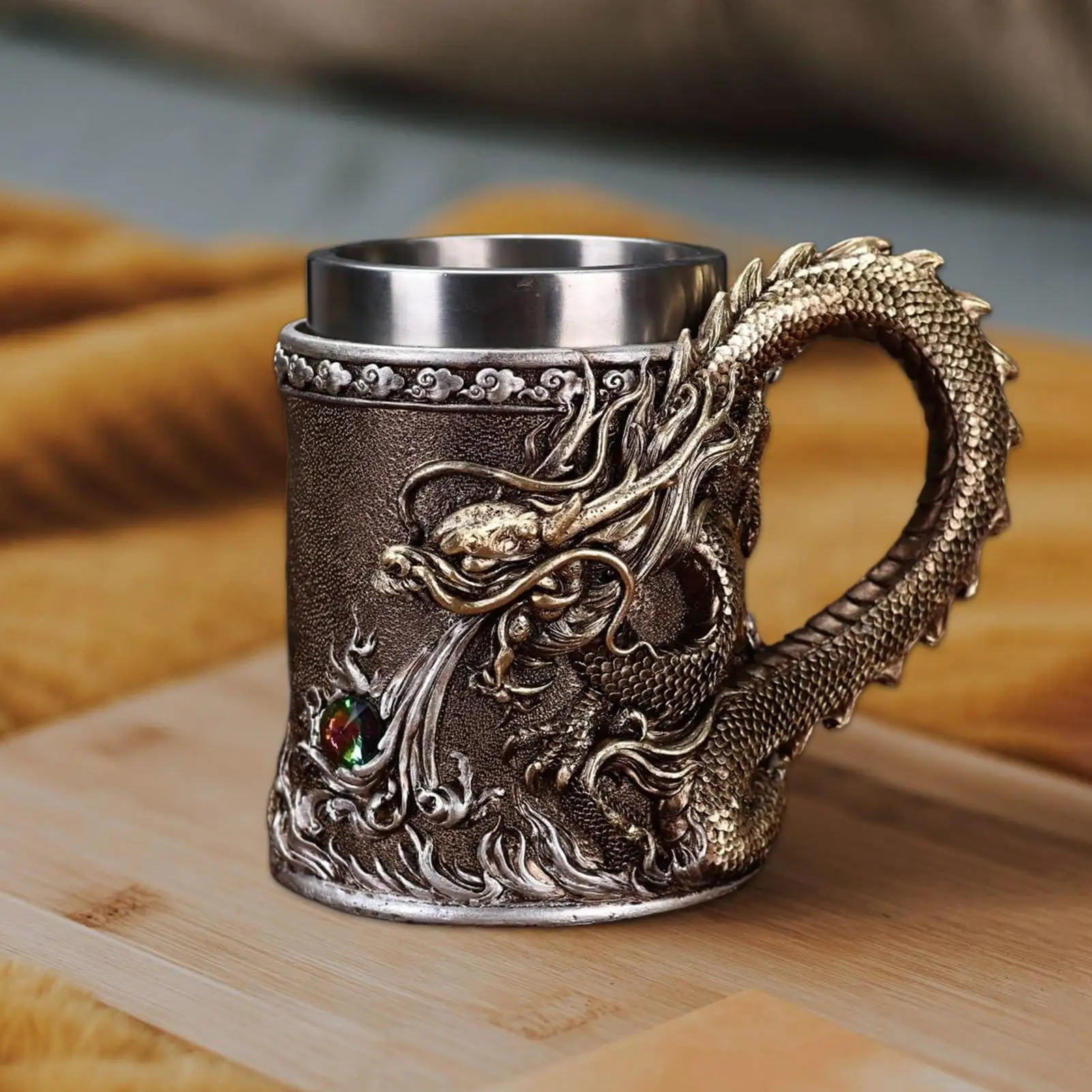 

Dragon Cup Embossed Chinese Metal Drinkware Fun Coffee Mugs Tea Cup Table Decor for Hot Cold Tea Milk Water Juice Beverage Desk