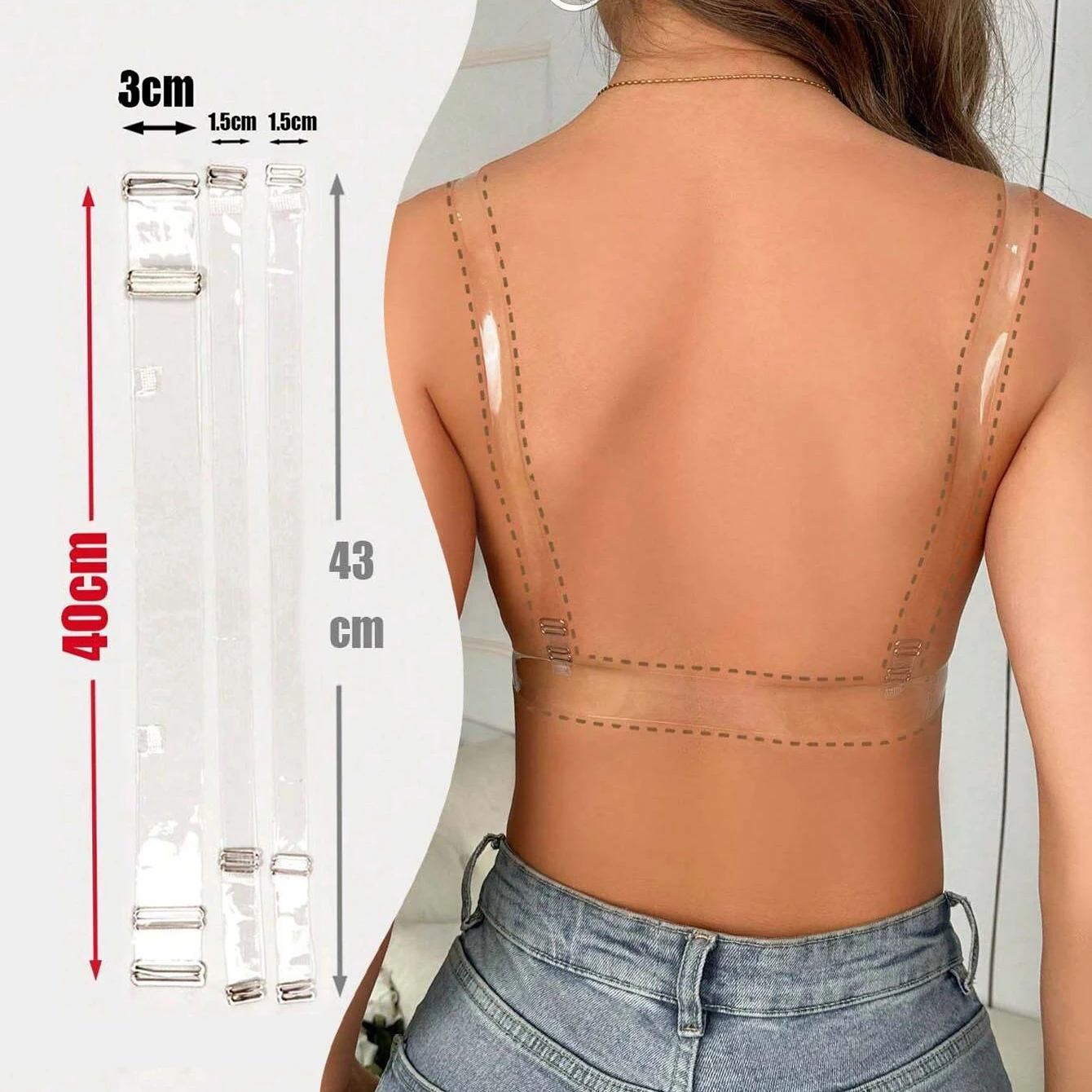 Women\'s Elastic Clear Transparent Bra Back Straps And Shoulder Straps With Metal Buckles For Strapless/Backless Dresses