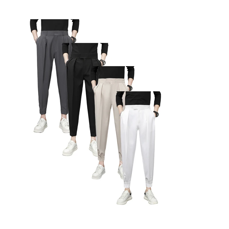 

Casual Trousers Men's Spring New Style Elastic Waist Patchwork Nine Points Pants Drapey Fashion Brand Harlan Small West Pants