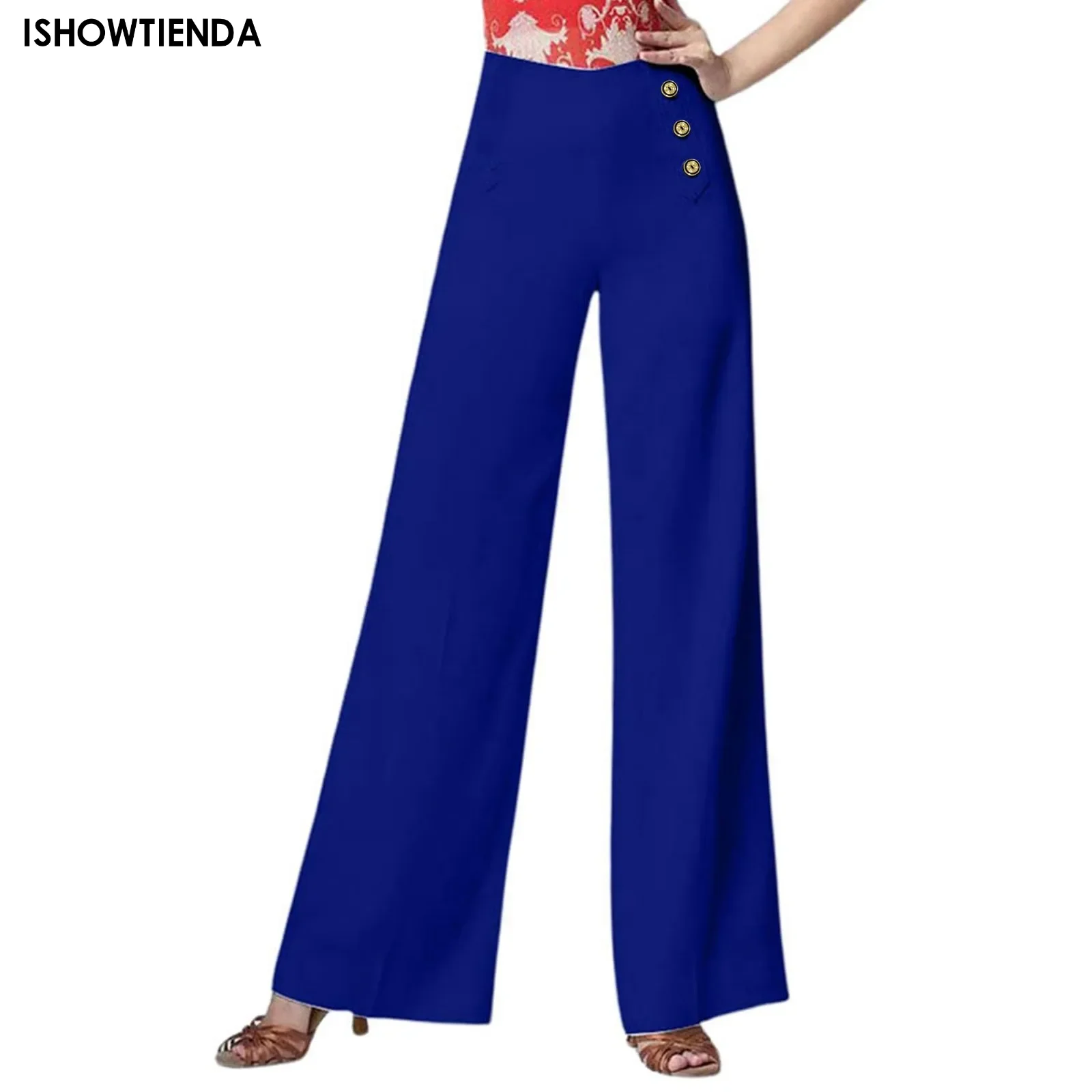 

Solid Wide Leg Pants For Woman Work Business High Waisted Pants Office Elastic Trousers Casual Streetwear Womens' Slacks