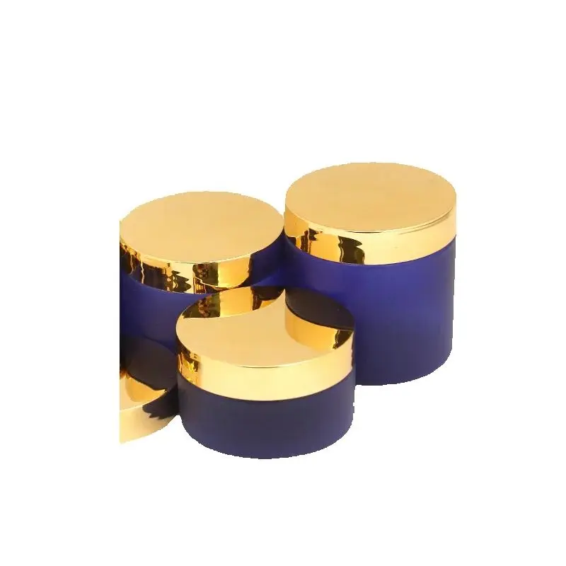 

24Pcs Matte Frost Blue Wide Mouth Bottle 100g 120g 150g 200g Empty Cream Pot Shiny Gold Lid Plastic Jar Containers For Cosmetics