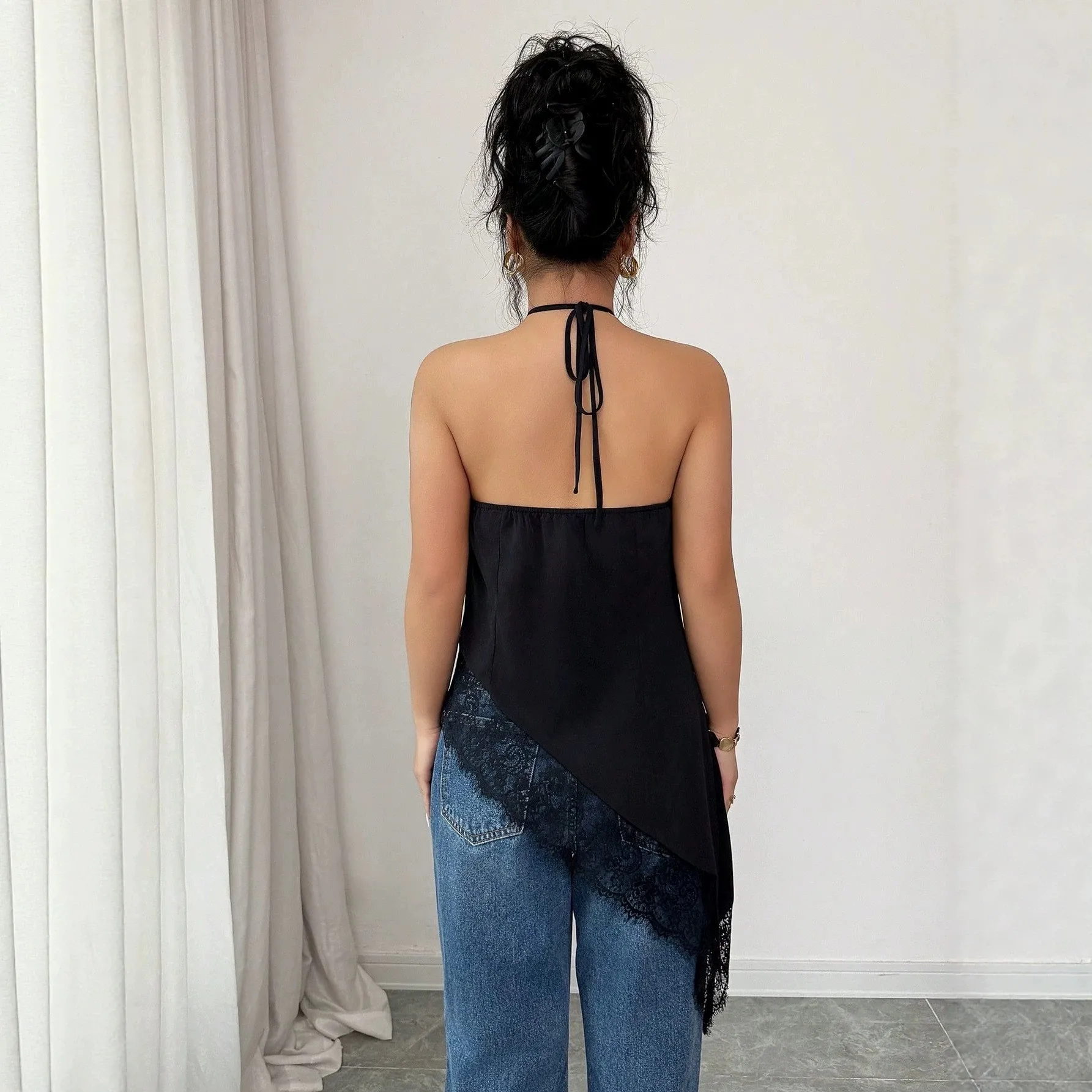 Sleeveless Patchwork Top Mid Length Elegant with a Line Graceful Elegant Midi Length No Collar Daily Wear Travel Women Tanks