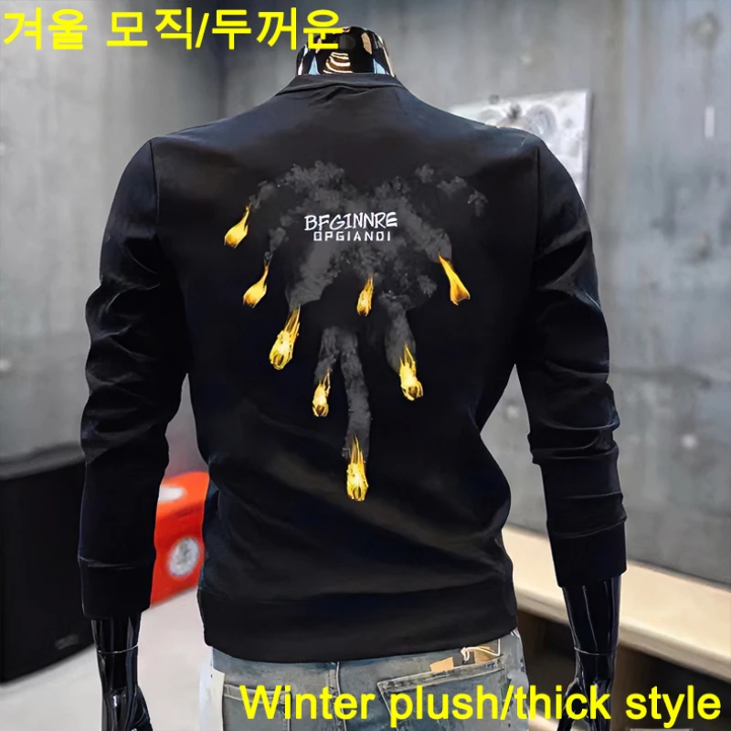 Winter Warm Men\'s Sweater Korean Harajuku High Street Cotton Sweatshirt Plush Thick Oversized O Neck Print Top Men\'s Clothes New