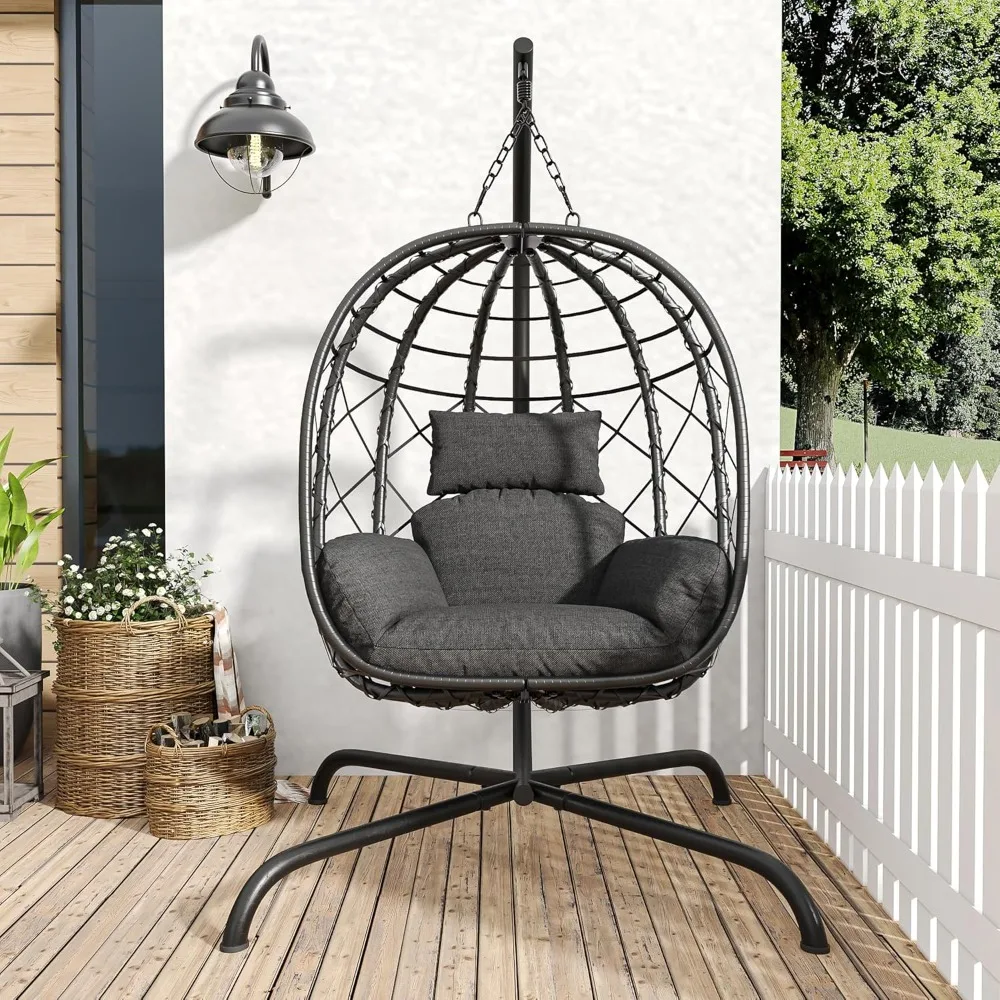 

outdoor patio wicker swing chair: indoor-outdoor hanging egg chair with 400lbs weight capacity
