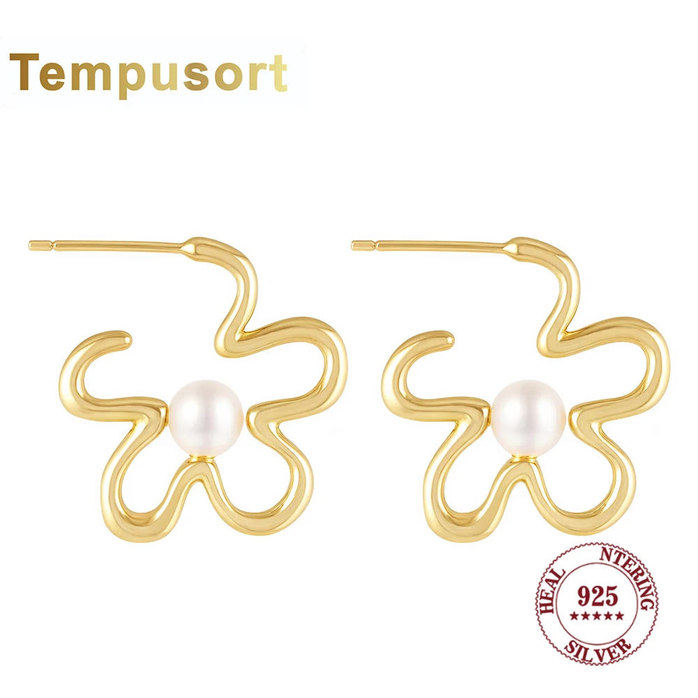

Tempusort 925 Sterling Silver Freshwater Pearl Flower-Shaped Earrings Chic&Elegant Jewelry for Women Perfect for Daily Wear