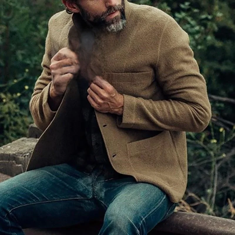 

Autumn Winter Men's Youth Color Jaet Casual Knitted Sweater Long Sve round Ne Other Sle Winter Faion Men's Coat