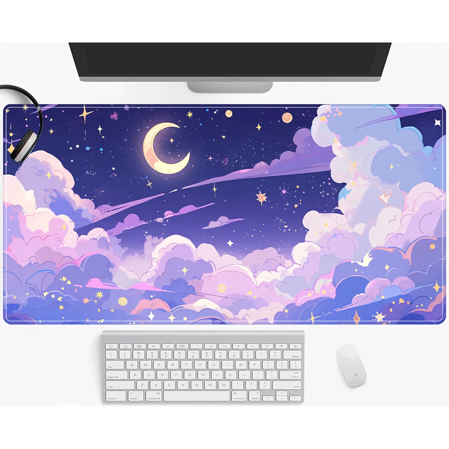 

Large Purple Cloud Sky Mouse Pad Rubber Base Desk Mat Non-Slip Keyboard Pad XXL Stitched Edges for Home Office MousePad for Desk