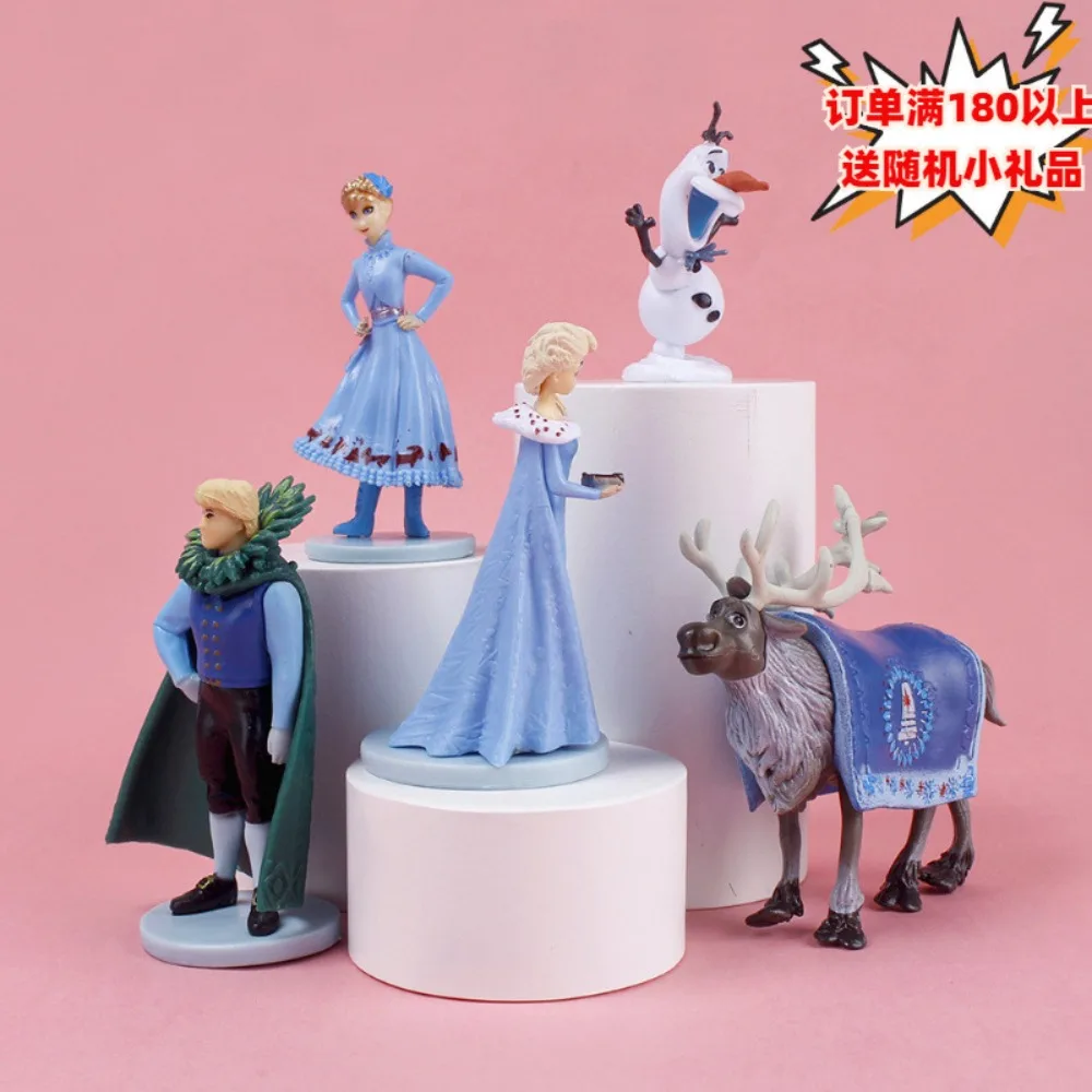 

A Set Q-version Elsa Anna Princess Action Figures Toys Gifts Car Interior Desktop Miniature Ornament Accessories Cartoon Dolls
