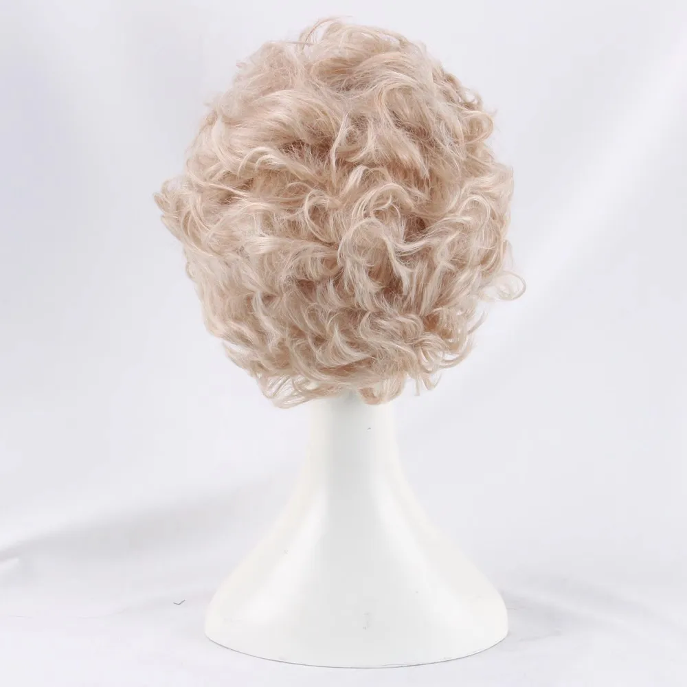 夏かわいいライトゴールデンショートカーリーロリータかわいい原宿甘い人工毛コスプレ衣装ウィッグ + ウィッグキャップ