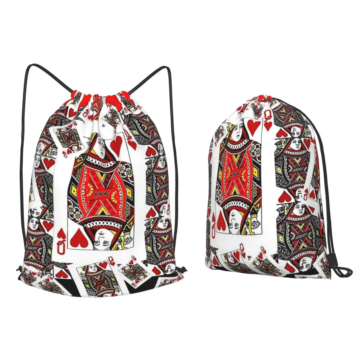 Casino Nights Red Queen Of Hearts Backpacks Casual Drawstring Bundle Pocket Sports Bag Book Bags for Travel School