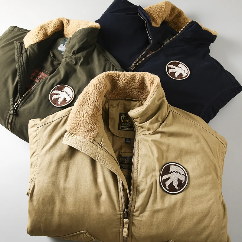 

Мужская зимняя куртка-пилот с воротником из овчины, повседневная рабочая одежда, на молнии, модная, свободного кроя, молодежная куртка