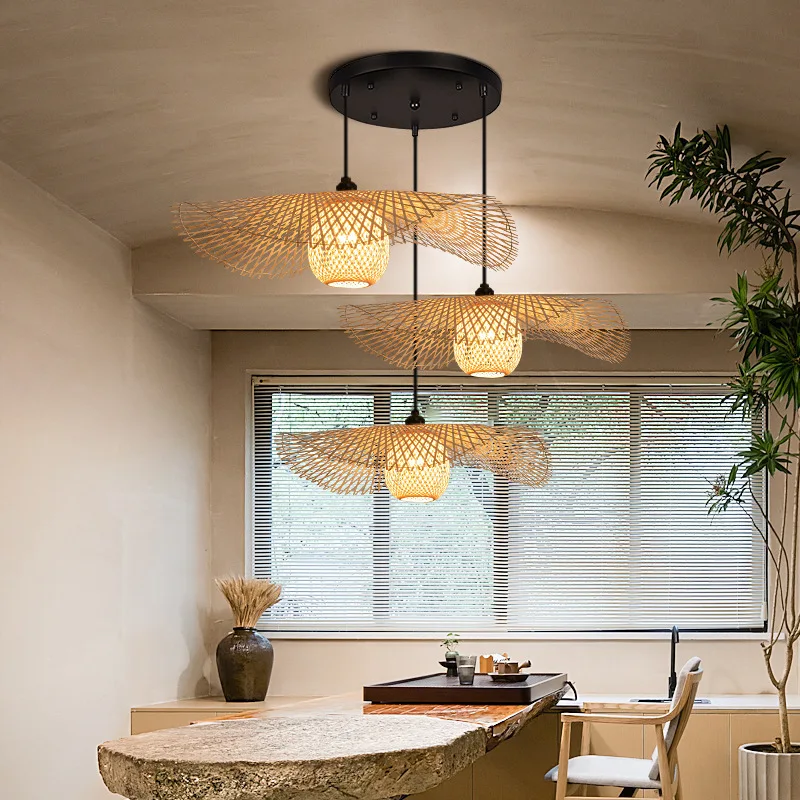 

Bamboo Hanging Lamp Pendant Ceiling Light Rattan Wicker Lustre Hand Knit Braiding Suspended Home Dining люстра потолочная