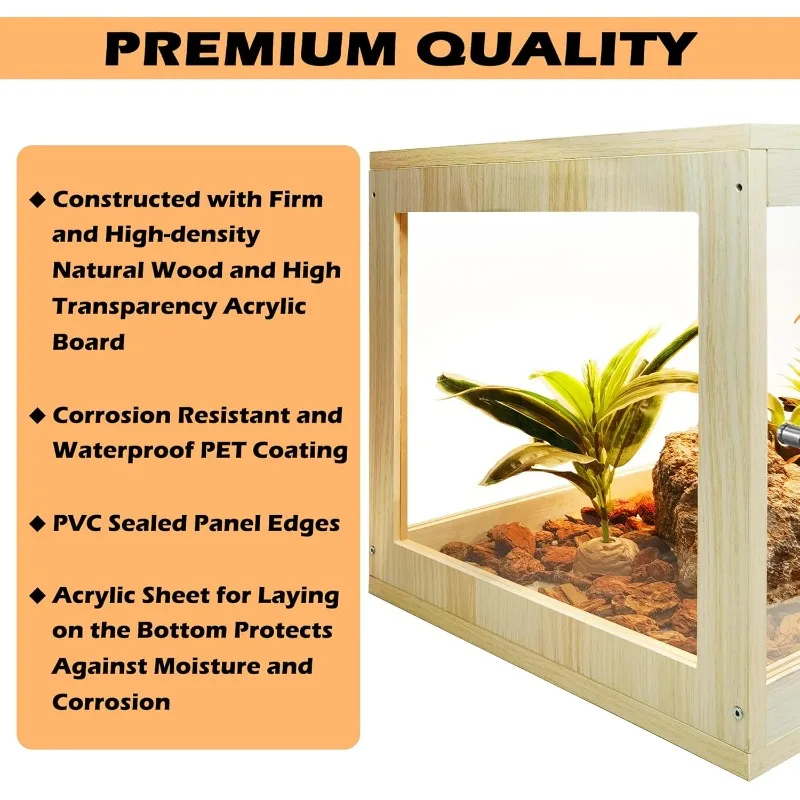 Bearded Dragon Tank 81 Gallon, Lizard Tank, Reptile Tank with Metal Mesh Roof Door, Snake Tank with Lock Design, 48" Long, Oak