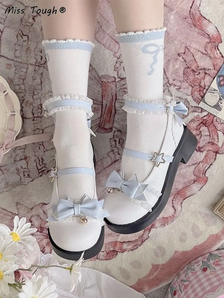 Lolita Kawaii buty Mary jane kobiety jesień styl japoński łuk słodkie słodkie sandały kobiece Pure Color koronkowe buty designerskie 2022 nowość