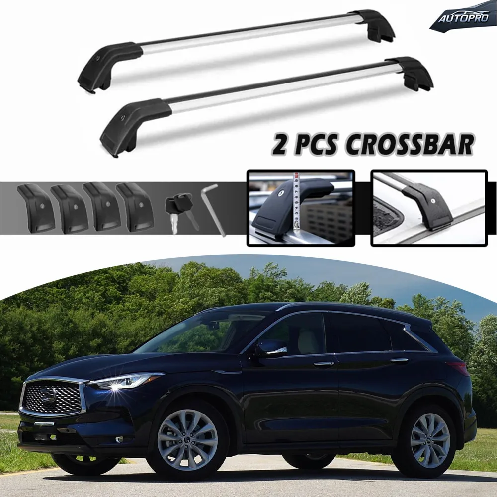 

2PCS Cross Bar Ajustable Fits For INFINITI QX50 2019-2025 Roof Rail Rack Lockable Cargo Bars Silver and Black